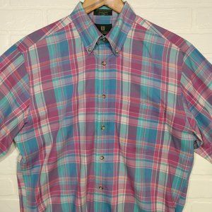 Nordstrom men's pink aqua plaid long sleeve button shirt medium